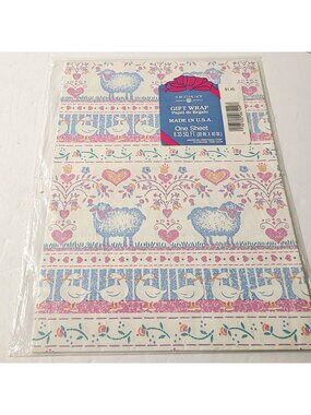 Vtg Cottage Farmhouse Core Sheep Lambs Ducks Floral Hearts Wrapping Paper Crafts